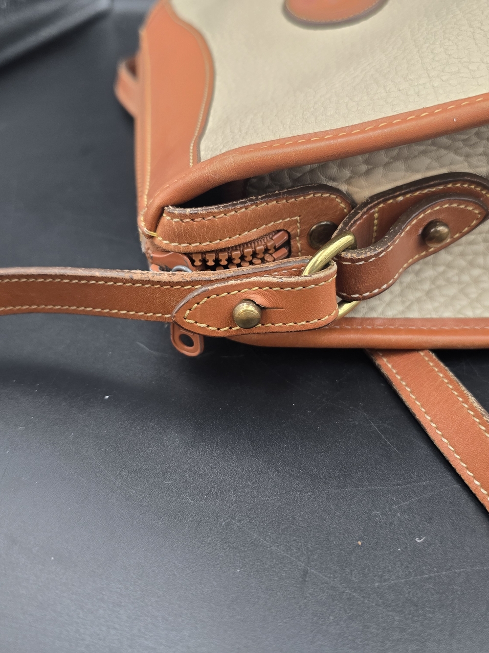 Dooney & Bourke Tan and Cream Pebbled Leather Crossbody Bag - Picture 8 of 12